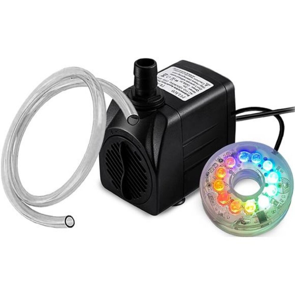10Watt 160GPH Submersible Fountain Pump with Automatic Color Changing LED Light